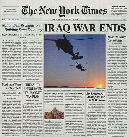 “The Yes Men” United States New York Times, July 4, 2009, offset litho, Lent by the artists