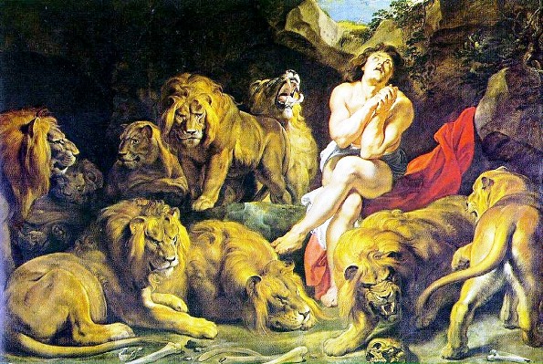 “Daniel in the Lions’ Den” (c. 1614/1616, oil on canvas, 88 1/4 x 130 1/8 in) by Peter Paul Rubens.