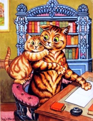 "Daddy, can you let me pass on love to mother from me?" by Louis Wain.